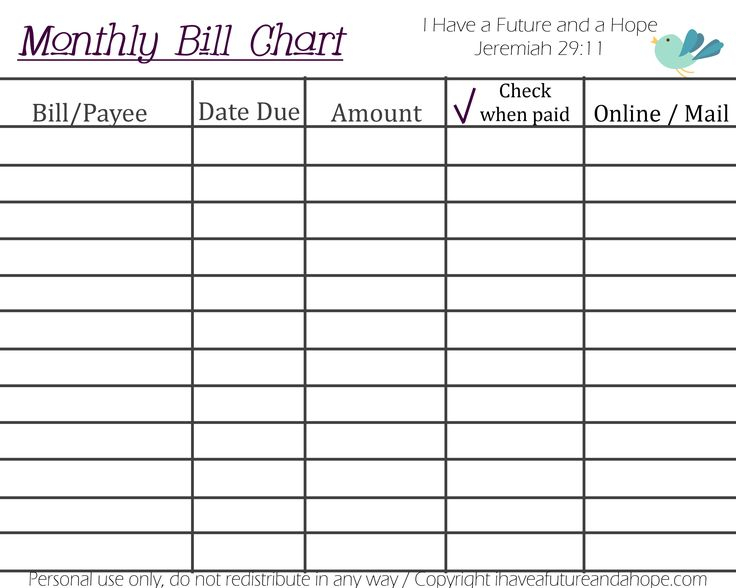 10 Best Free Printable Bill Payment Chart