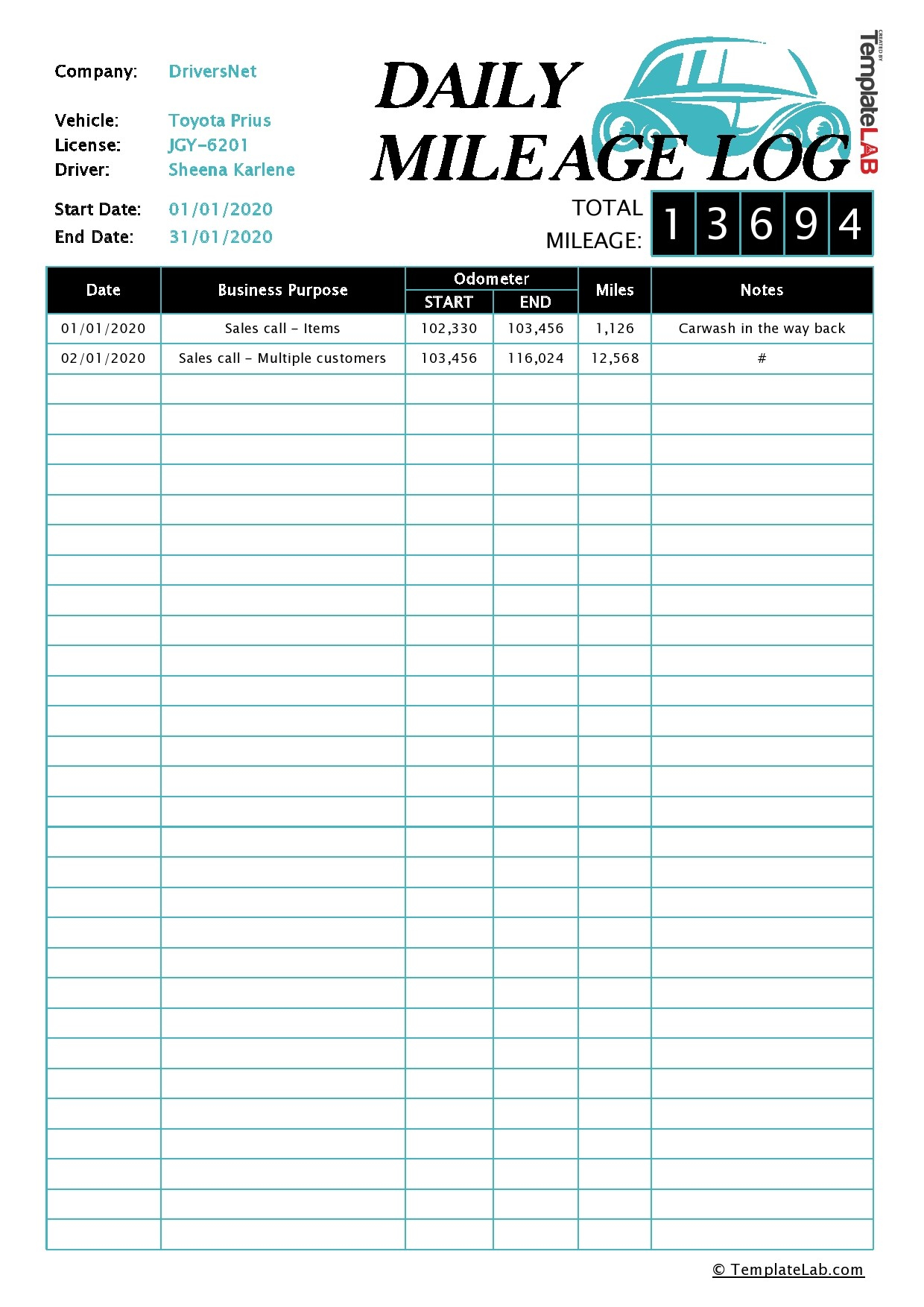 20 Printable Mileage Log Templates Free TemplateLab