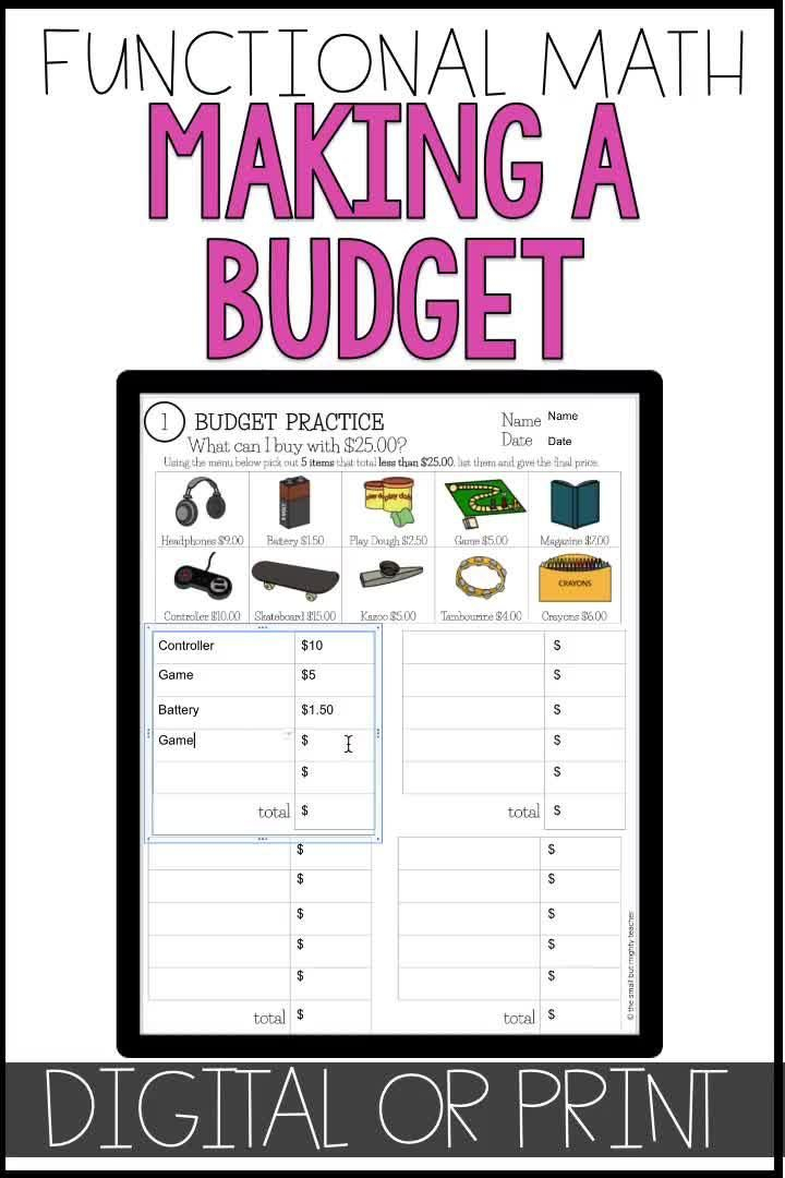 Budget Up To 5 Worksheets Digital Print Video Video Money 