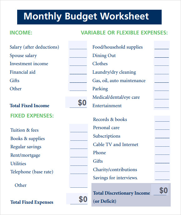 Budget Worksheet Template 7 Free Download For PDF Excel