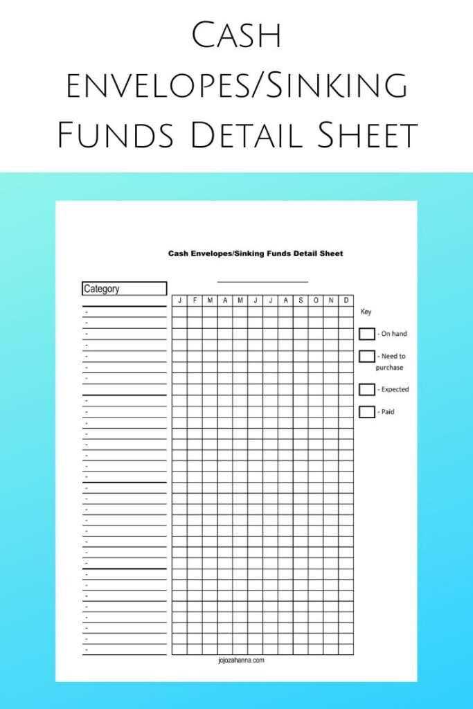 Cash Envelope Sinking Funds Detail Sheet Sinking Funds Cash 