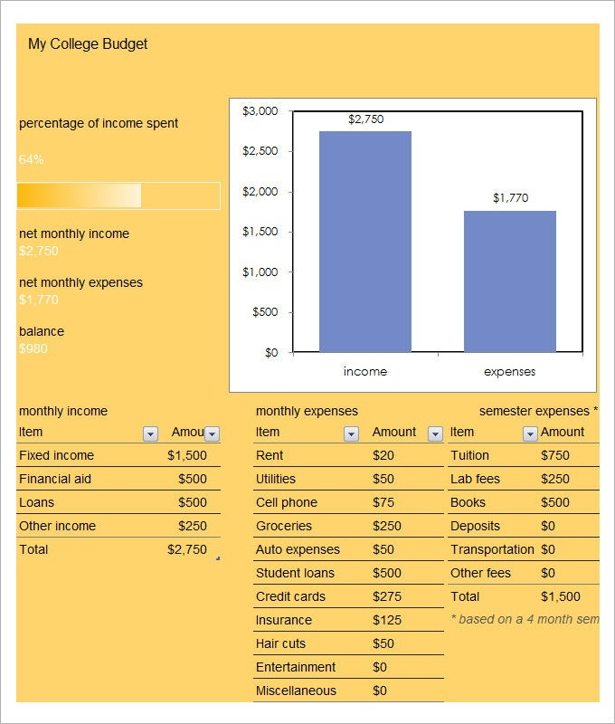 College Budget Template 10 Free Word PDF Excel Documents Download 