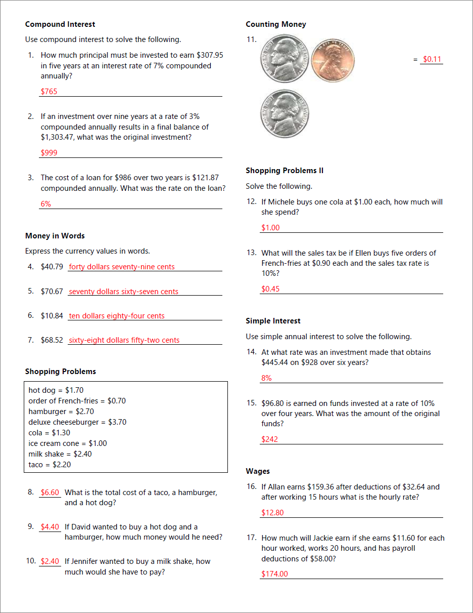 Consumer Mathematics Worksheet Answer Key Fill Out And Basic 