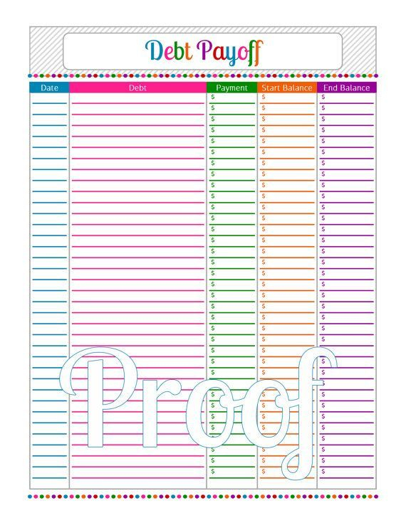 Debt Payments 1 Page Instant Download PDF Printable Etsy In 2021