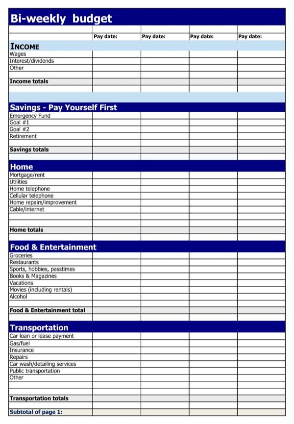 Download And Create Your Own Document With Bi Weekly Budget Template 