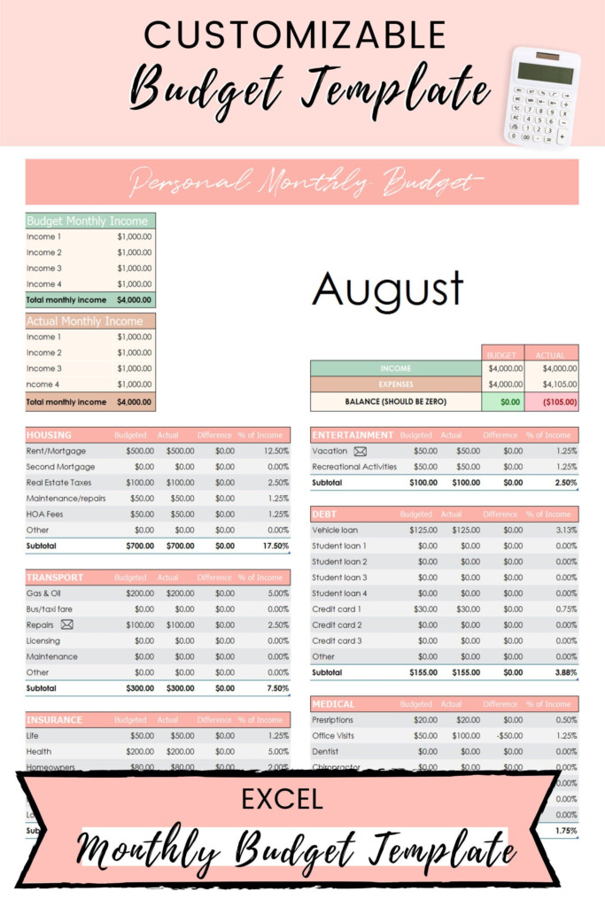Excel Budget Template Excel Spreadsheet Excel Template Etsy Excel 