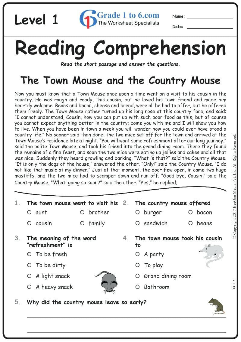 Free English Reading Comprehension Worksheets For Grade 2 Db excel