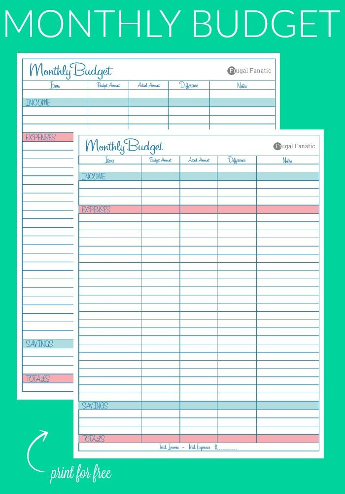 Free Monthly Budget Template Instant Download Monthly Budget