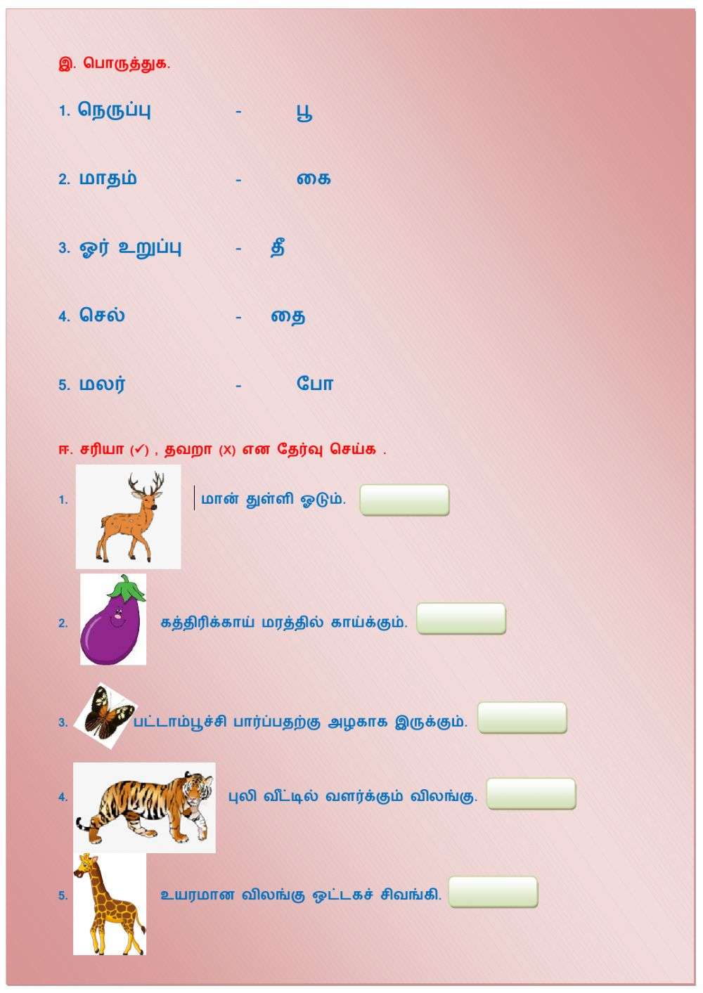 III Std Tamil Basics Worksheet