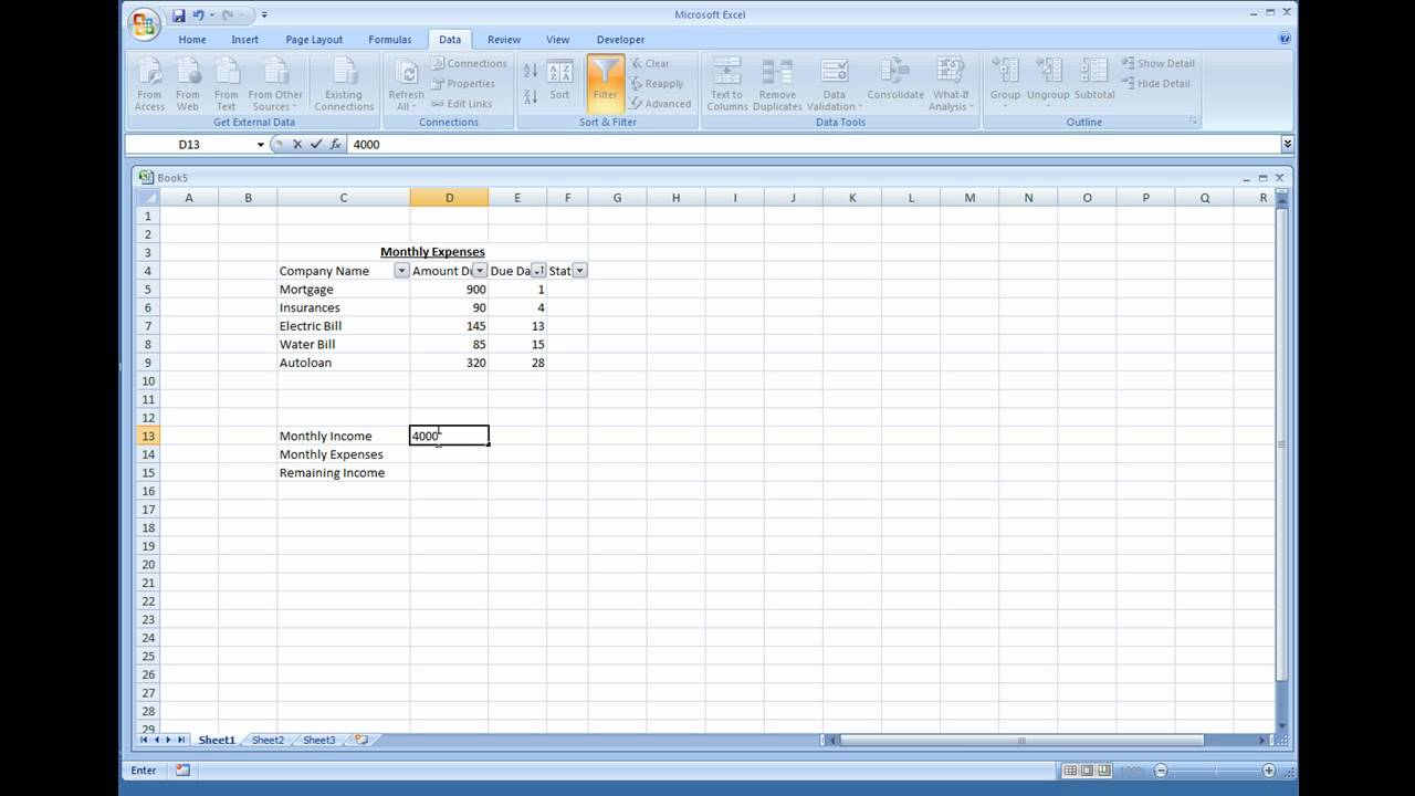 Microsoft Excel Creating A Simple Expense Sheet YouTube