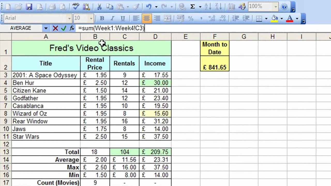 Microsoft Excel Tutorial For Beginners 33 Worksheets Pt 3 Sum Across 
