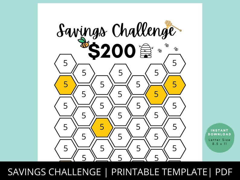 Money Challenge 200 Dollar Savings Goal Financial Tracker Etsy