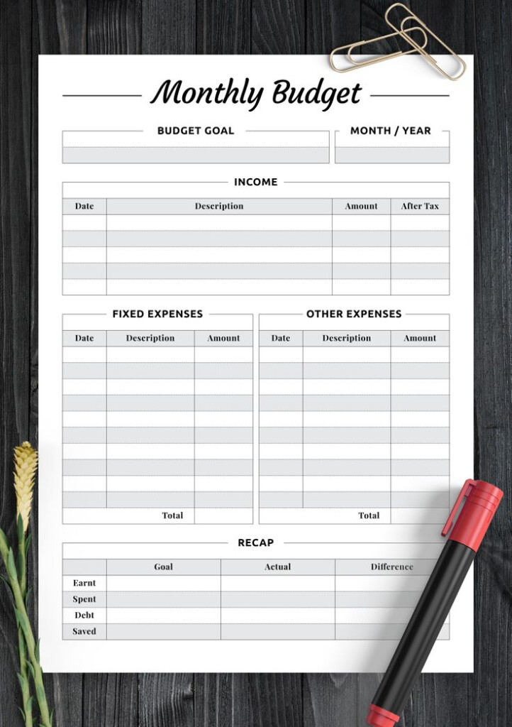 One Page Monthly Budget Planner With Pretty Simple Design And Basic 