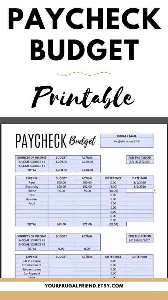 Paycheck To Paycheck Budget Template Zero based Budget Etsy 