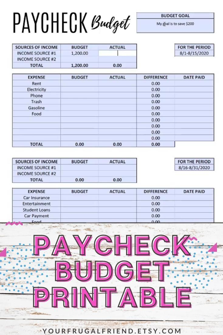 Paycheck To Paycheck Budget Template Zero Based Budget Printable 