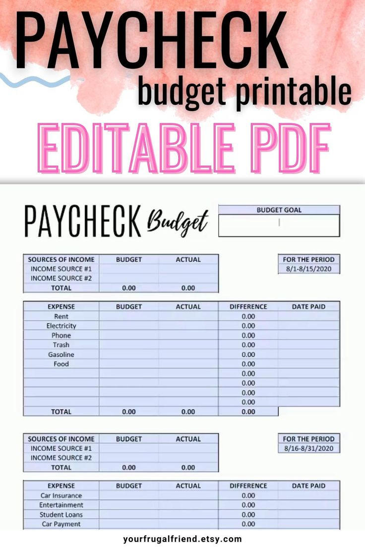 Paycheck To Paycheck Budget Template Zero Based Budget Printable 