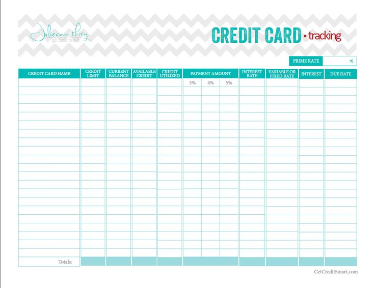 Perfect Free Credit Card Tracking Printable From Get Credit Smart 