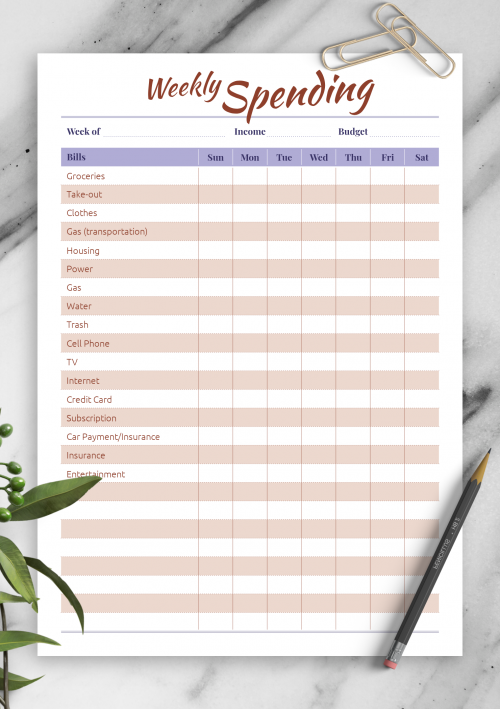 Printable Household Budget Templates Download PDF