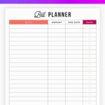 Printable Monthly Bill Charts Calendar Template Printable