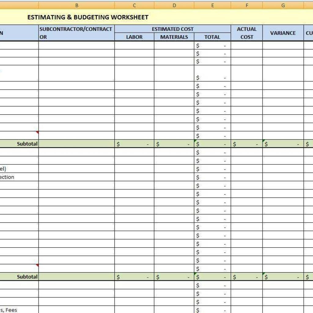 Project Cost Estimate Template Spreadsheet Intended For Excel 