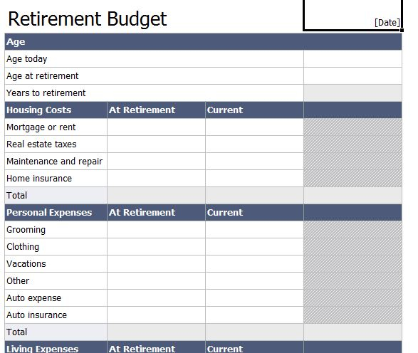 Retirement Budget Worksheet Retirement Budget Template