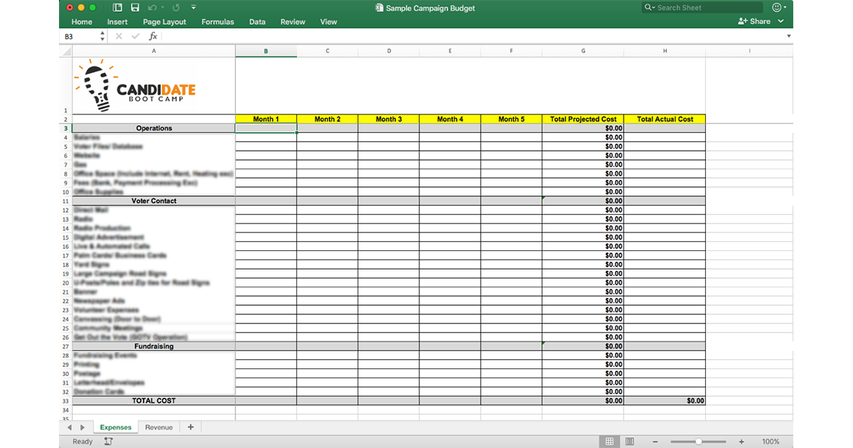Sample Political Campaign Budget Excel Template Candidate Boot Camp