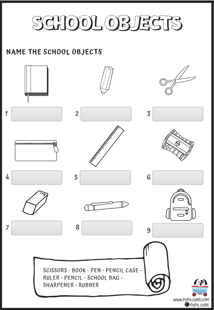 School Objects ESL WORKSHEETS Pupil Cubs