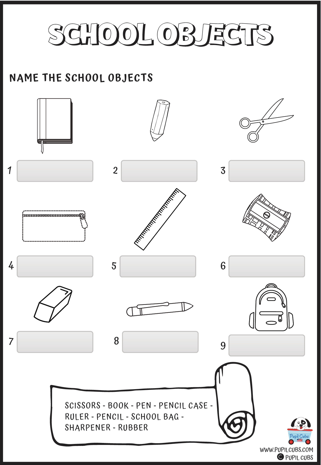 School Objects ESL WORKSHEETS Pupil Cubs