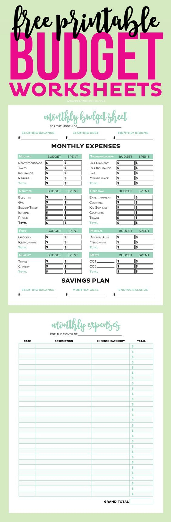 Simple FREE Printable Budget Worksheets Budget Printables Printable