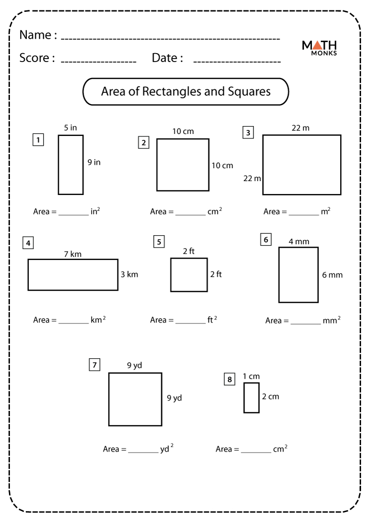 Squares And Rectangles Worksheets Math Monks