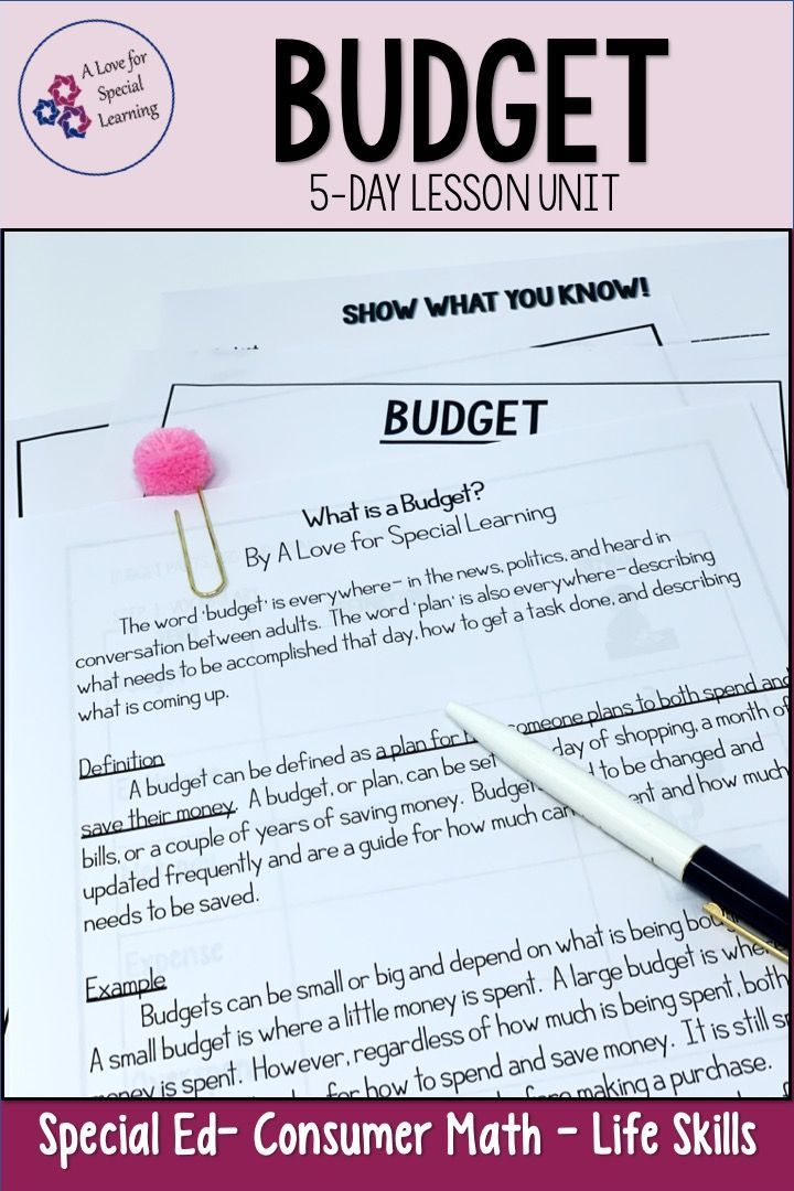 Teaching How To Budget Consumer Math Budget Lesson Life Skills 