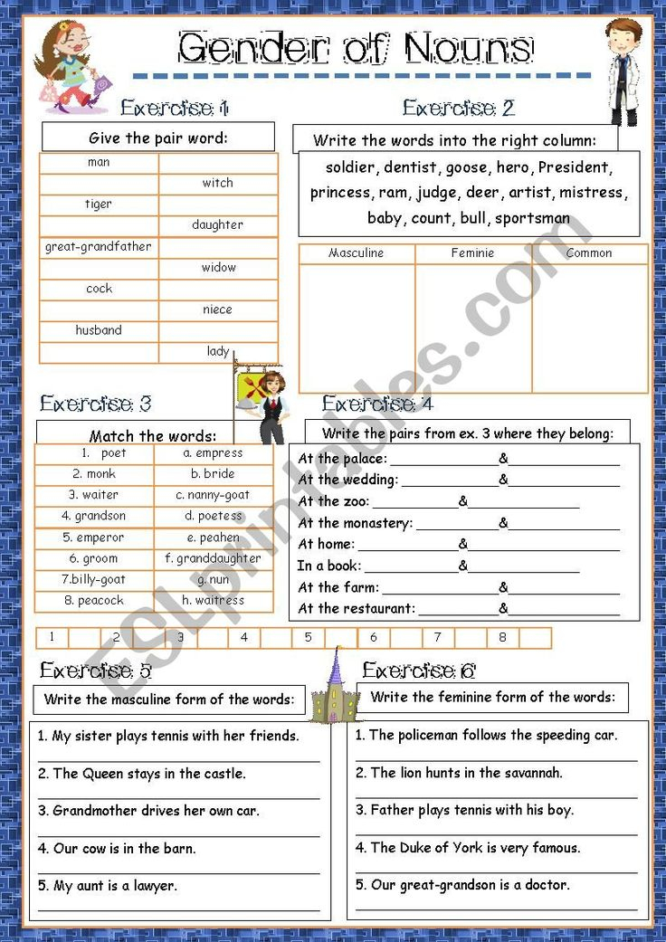 The Gender Of Nouns ESL Worksheet By Catalina Sorina Nouns 