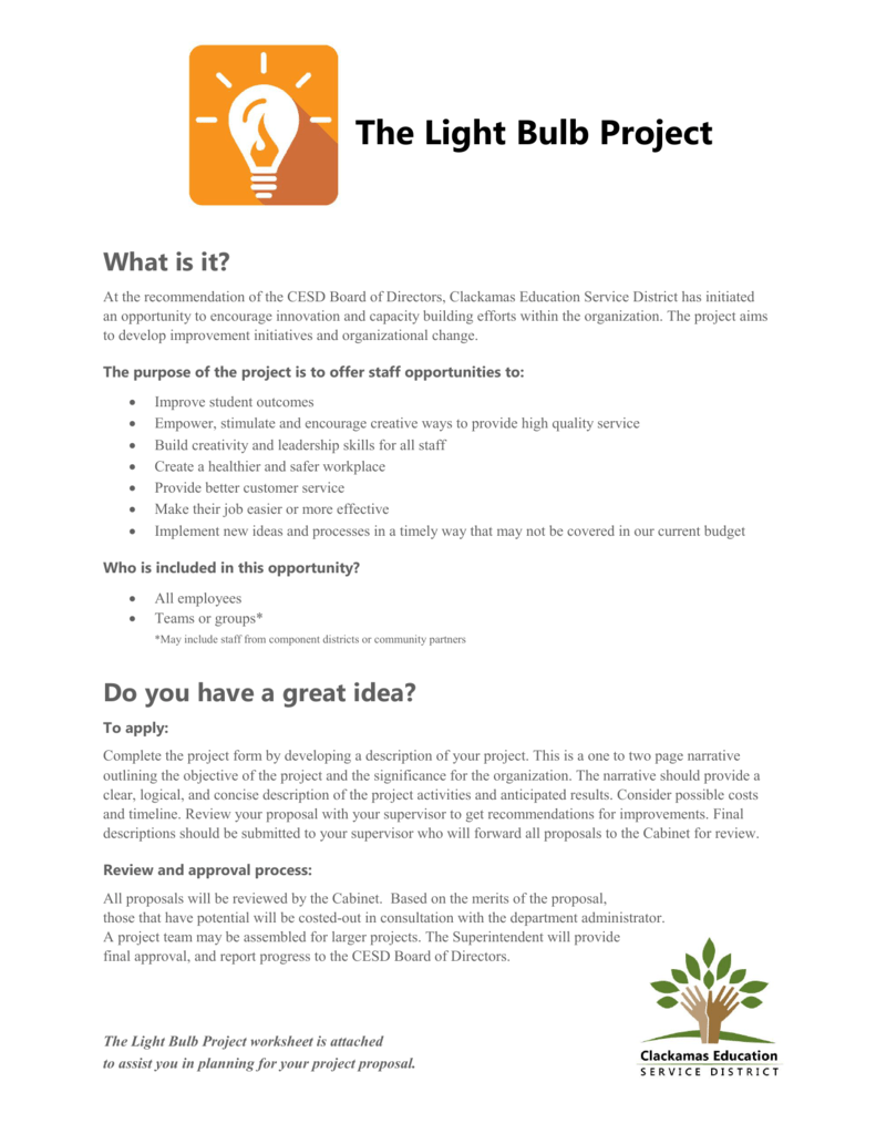 The Light Bulb Project Overview And Worksheet