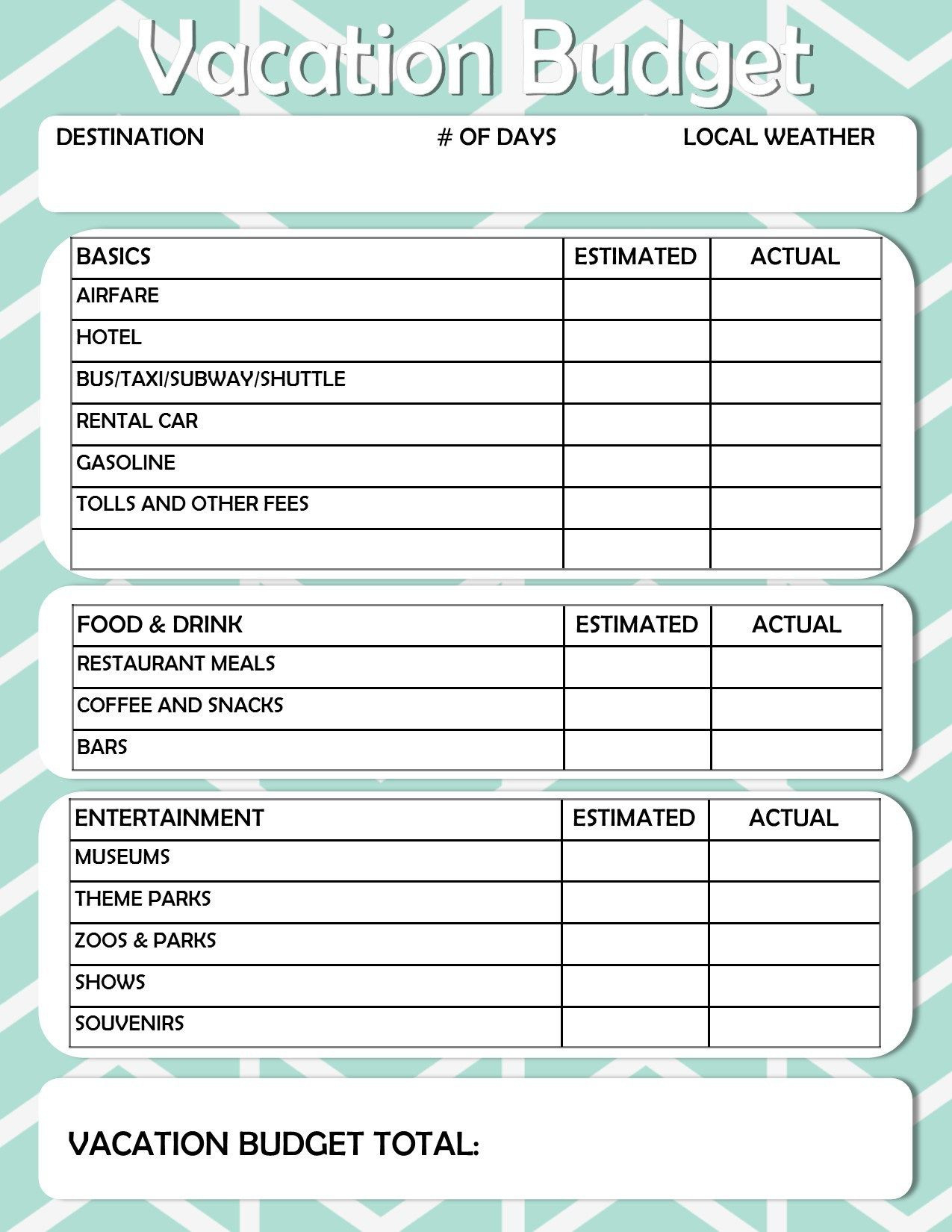 Vacation Expense Spreadsheet Free Printable Travel Db excel