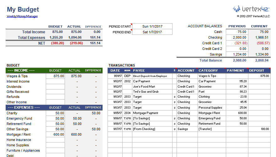 Weekly Budget Planner And Money Manager