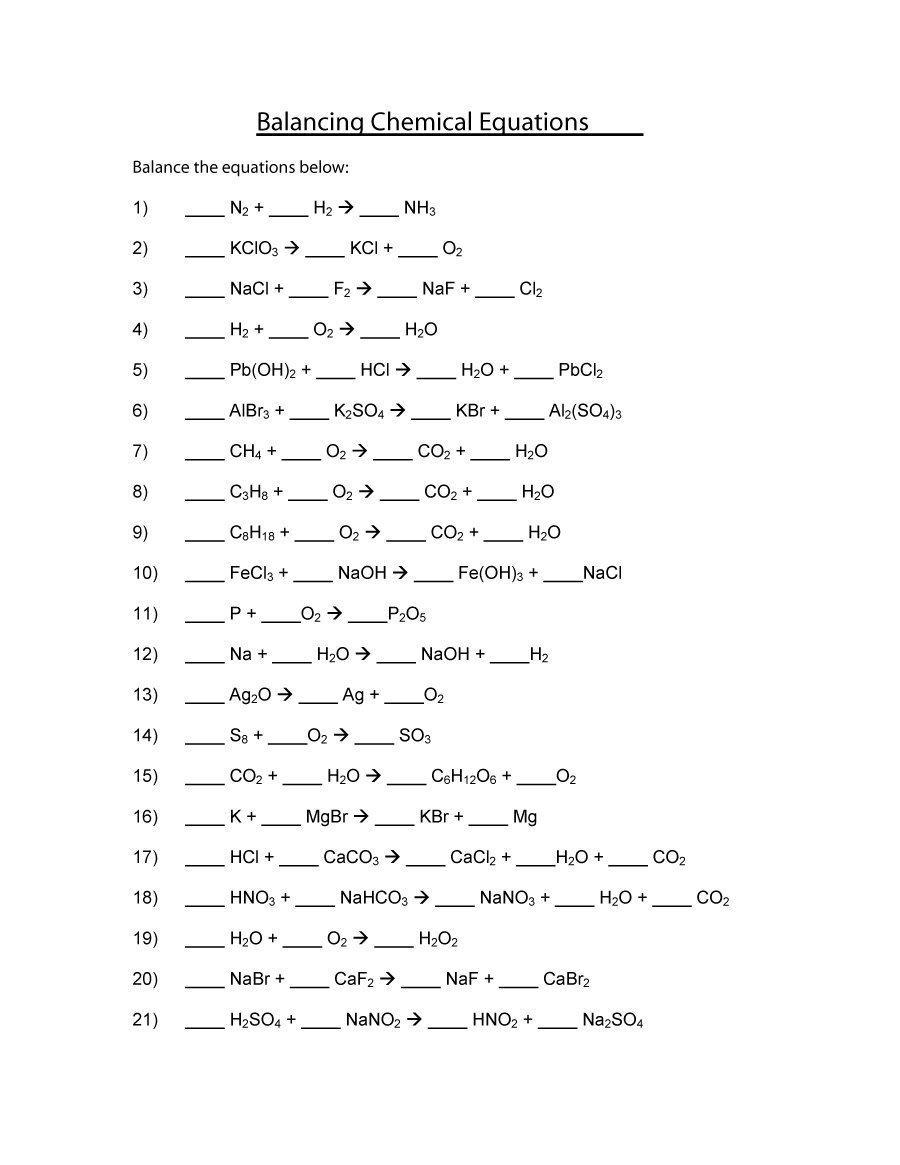 Writing Chemical Equations Worksheet With Answers Vegandivas NYC