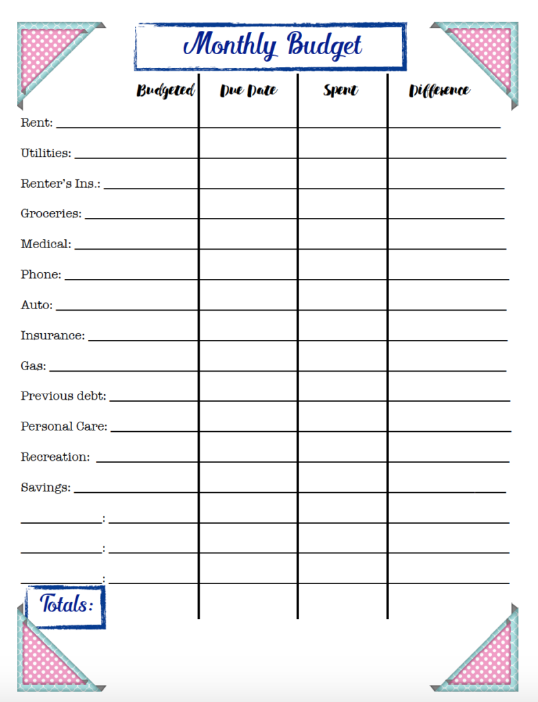 Great Blank Monthly Budget Worksheet Expense Tracker Google Sheets