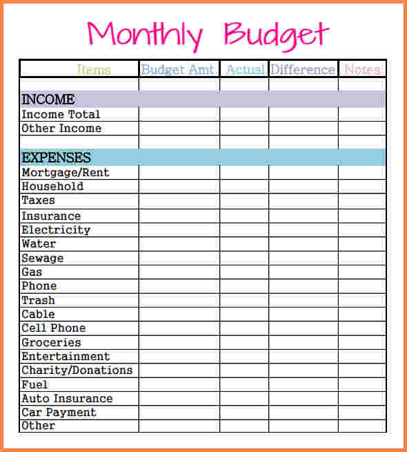 Printable Monthly Budget Worksheet Excel Printable Worksheet Template 